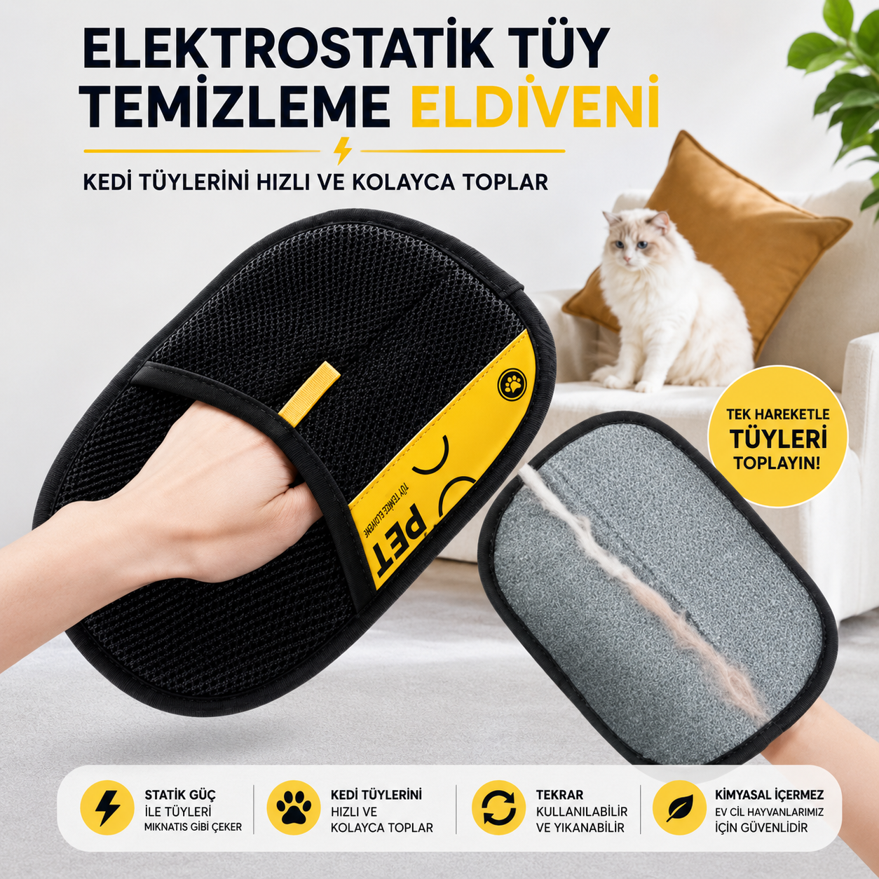 TüyTopla Eldiveni | Kedi ve Köpek Tüy Temizleyici